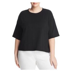 EILEEN FISHER Women's 1X Organic Cotton Tee Black Basic Boxy Comfort Everyday